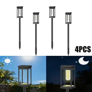 Upgraded Solar Outdoor Lights 4 Pack, Brighter Filament LED, Fast Charging Long Lasting, IP65 Waterproof, Easy Install Landscape Lights for Path Garden Driveway Patio