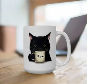 Sarcastic Black Cat Nope Mug, Funny Coffee Cup, Animal Lover Gift 11 oz