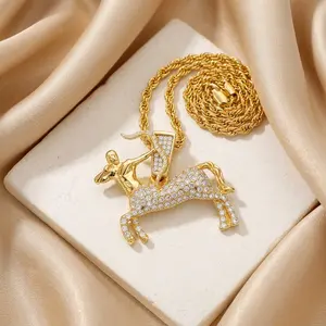 Iced Centaur Pendant, 4mm Rope Chain, 24" Length, Fashion Costume Jewelry Charm Accessory