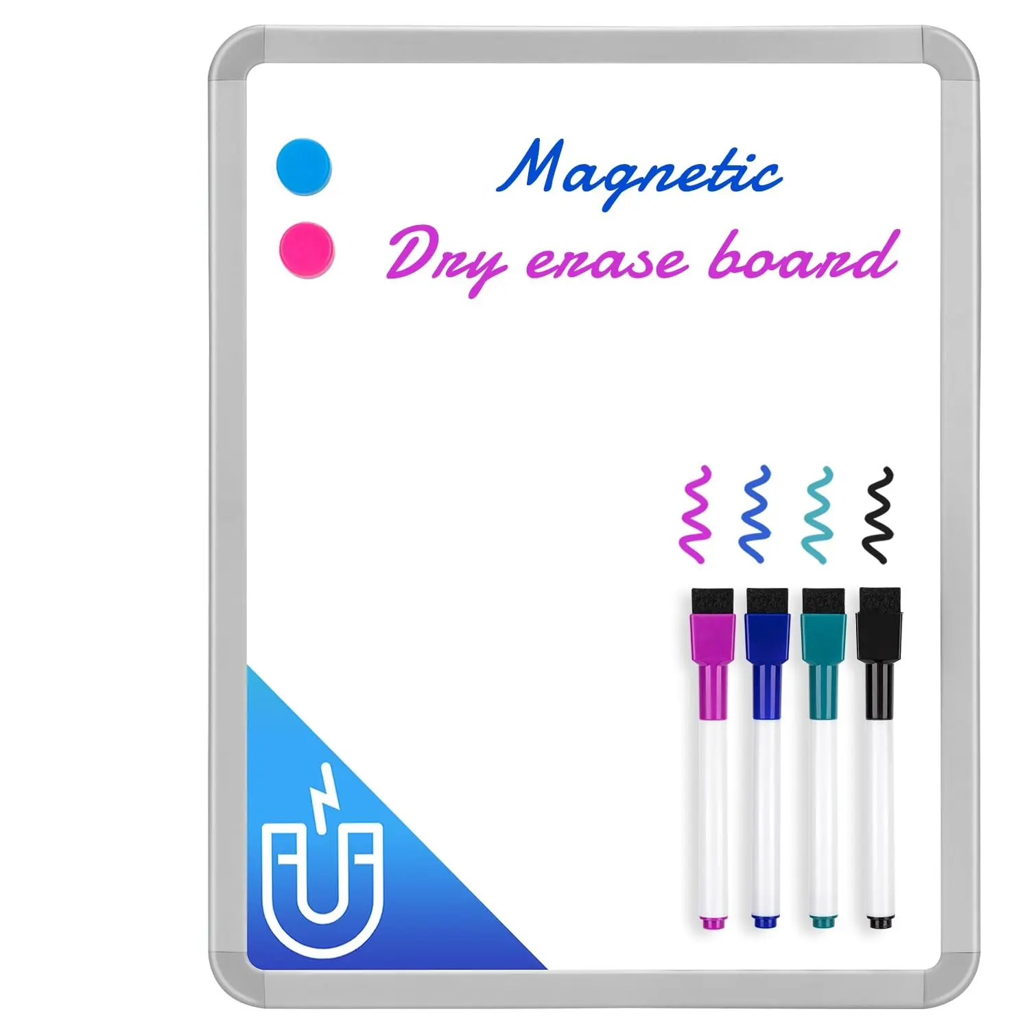 Small White Board Dry Erase, 14'' x 11'' Magnetic Dry Erase Board, Mini Whiteboard with Markers for Students, Fridge, Wall, Locker