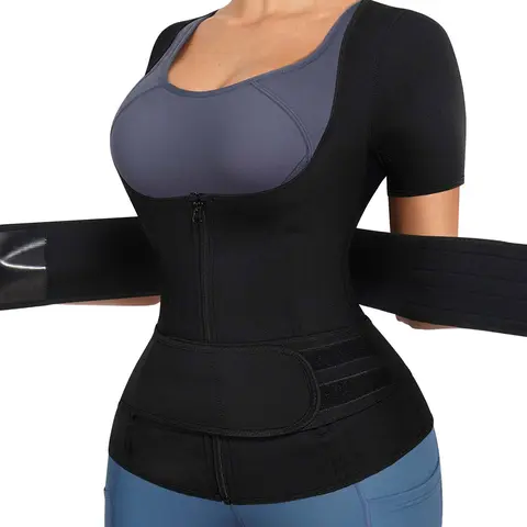 Women's Solid Zipper & Velcro Front Sauna Top, Neoprene Waist Trainer, Professional Sports Clothing for Indoor Outdoor Wear, Gym Clothes Workout, Gym Athletic Clothes, Sauna Shirt