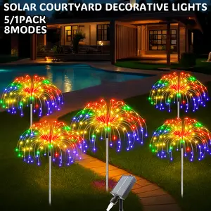 5 Pack Solar Garden Lights Outdoor 8 Modes, 400 LED Firework Lights Solar Powered, Waterproof Twinkle Fairy Light Outside for Yard Pathway Lawn Pool Patio Christmas Decorative, Multicolor
