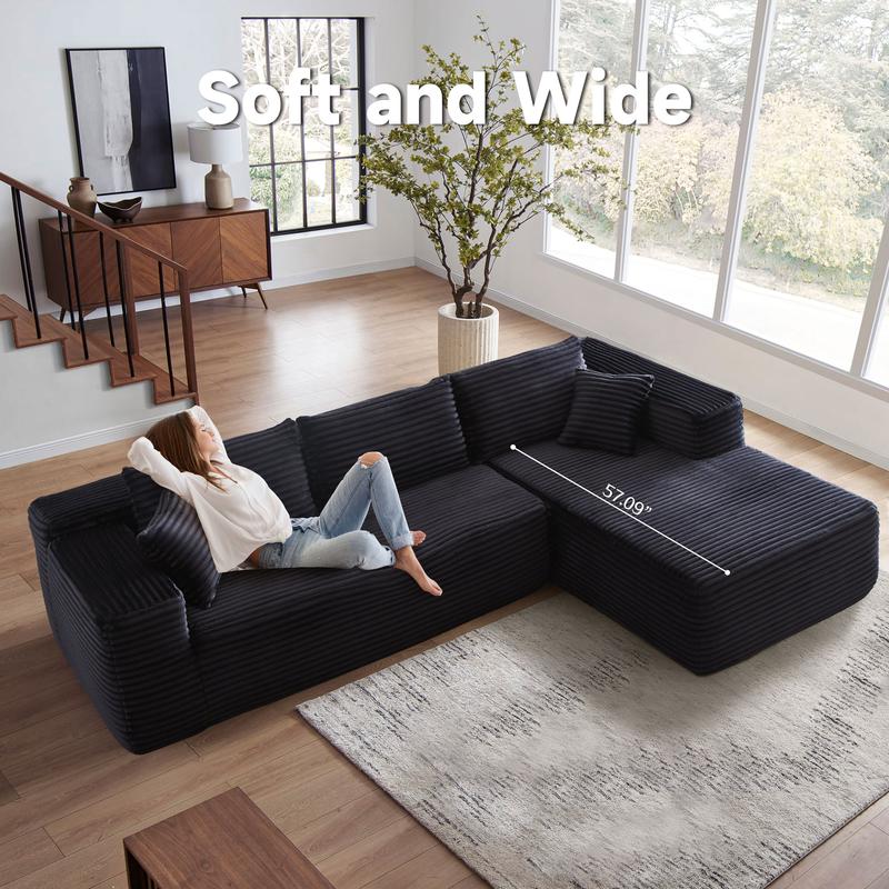 【2 Packages Shipping】Ovios 104" Plush Corduroy Cloud Velvet Modular Couch with Chaise & Ottoman, No Assembly Required - L/U-Shaped Sectional Sofa Set with Flexible Configuration - 104"W x 67.7"D x 30"H, 3 Seater 【2 Packages Shipping】Ovios 104" Plush Corduroy Cloud Velvet Modular Couch with Chaise & Ottoman, No Assembly Required - L/U-Shaped Sectional Sofa Set with Flexible Configuration - 104"W x 67.7"D x 30"H, 3 Seater