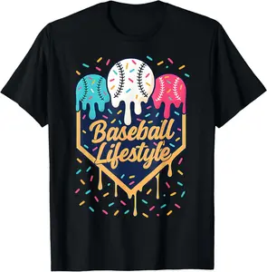 Baseball Life Style Youth Drip Baseball Boys T-Shirt - Crewneck Cotton Fabric Men Woman Young Boys Girl Kid T-shirt