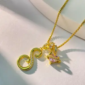 Gold 3-Layering Initial A-Z Letter Pendant Necklaces for Women Snake Chain Choker Pink Heart Zircon Adjustable Length Necklace Jewelry For Blackfriday Christmas gifts for women  christmas gifts for gf mom  girl tiktokshopblack valentines gifts for gf