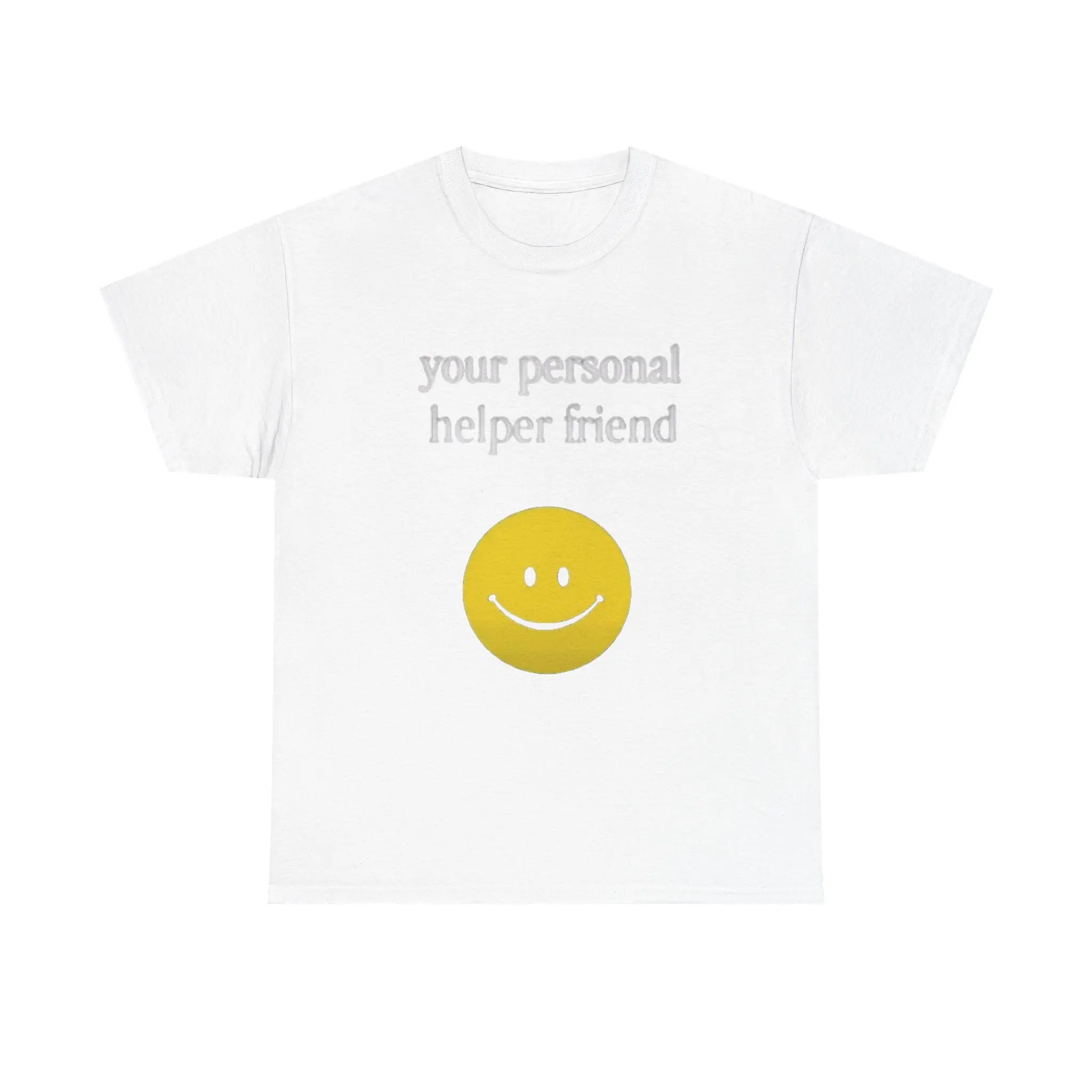 Men's Crew Neck Classic Fit T-Shirt - Midweight Cotton, Smiley Face Graphic, Minimalist Text, Cold Wash Compatible, Personal Helper Themed Top