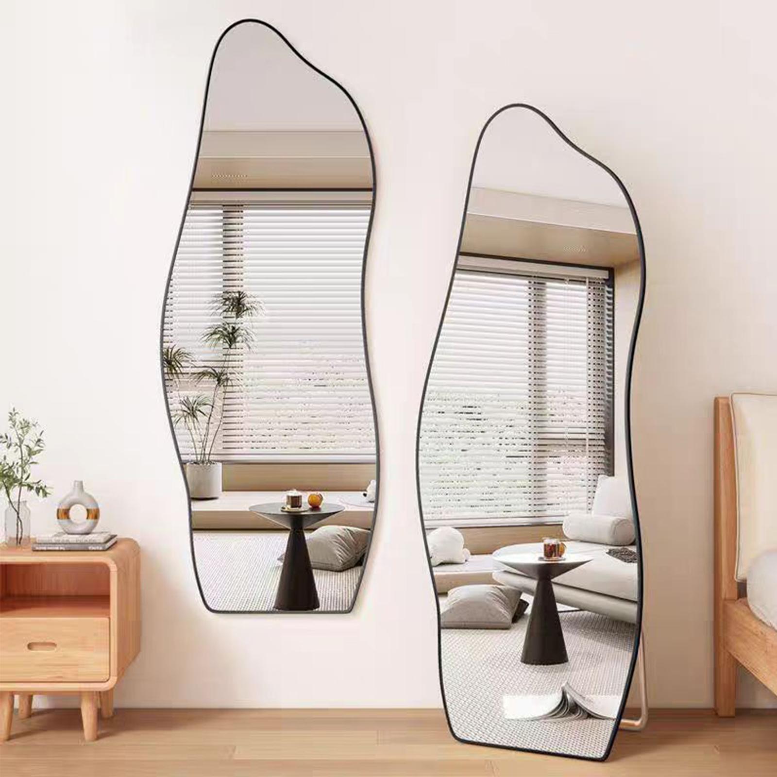 17569H01-Irregular Wavy Full Length Mirror, Tempered Glass Asymmetrical Body Mirror, Modern Aesthetic Free Standing/Wall Mounted Dressing Mirror for Bedroom Closet