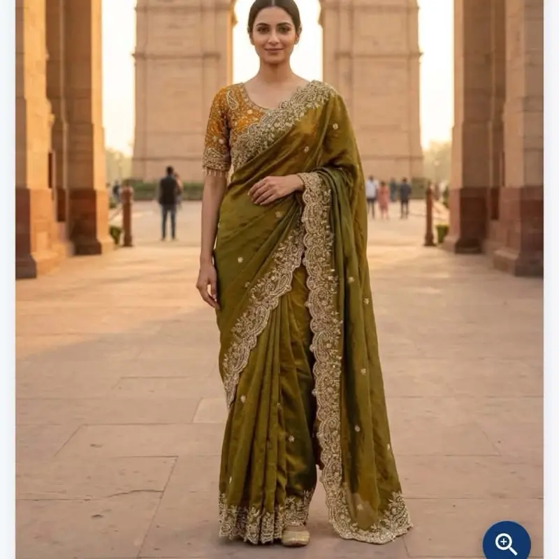 Women's Fancy Silk Party Saree with Heavy Embellished Blouse