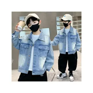 Boys' Fashion Spring Washed White Gradient Denim Jacket