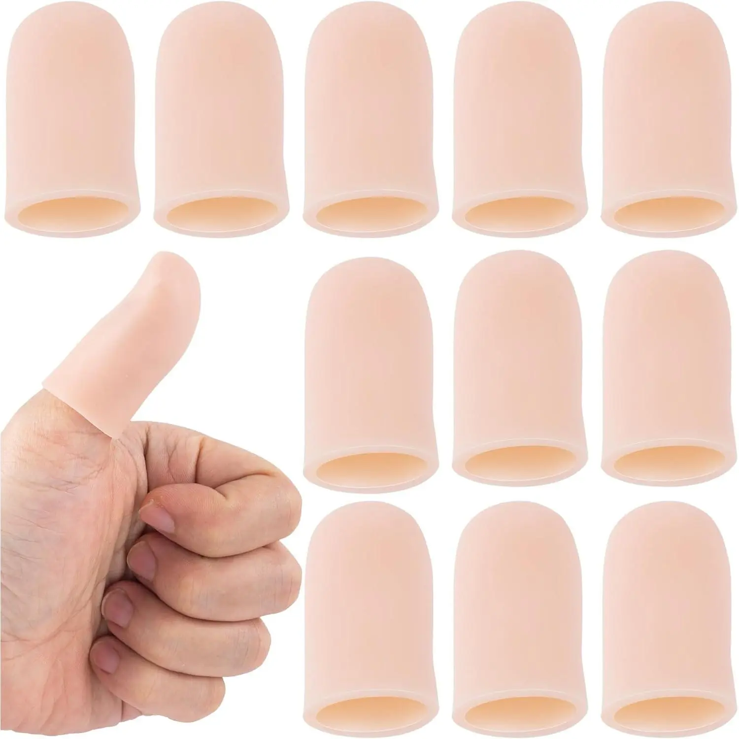 10pcs Gel Finger Cots/Covers, Silicone Finger Protector Support, Finger Caps Finger Sleeves Thumb Protector for Finger Cracking Trigger Finger Arthritis Pain Relief (Beige, Short)