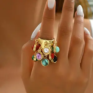 Accessories, Fashion Personality Exaggerated Ring Women's Ring with Pearl Temperament Versatile Finger Ring