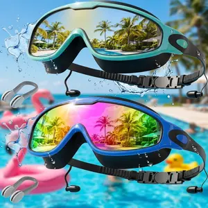 Swimming Goggles with Waterproof Phone Pouch & Nose Clip, Clear Wide Vision Swim Goggles Anti-Fog Leakproof for Youth Adults, Professional Pool Ocean Water Sports