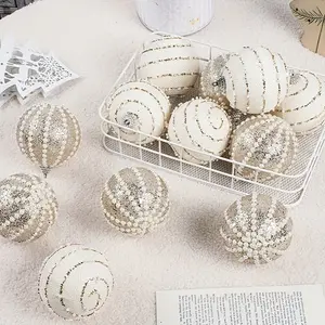 12pcs Christmas Decorations, Large Size 3.15inch Handmade Bead Chain, Colorful Foam Christmas Balls, Tree Hanging Ornament Set