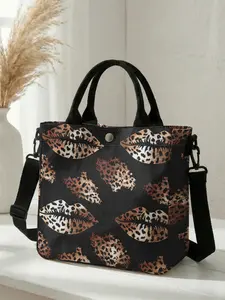 1 piece of leopard print leaf pattern 2D printed bag, Casual crossbody bags, Handbag Shoulder Purse, adjustable shoulder strap + snap closure, students/school workers/street outings