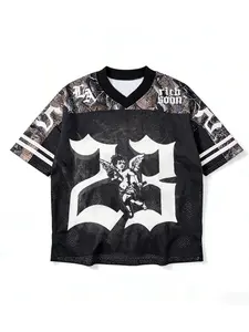 Graphic Football Jersey Tee Soccer Shirt Cherub & Number 23 Print | Gothic Style Unisex Streetwear OOTD Essential | TikTok Viral Retro Sporty Casual Daily Wear Loose Fit Statement Top for Men Women 2026 Spring New Drop