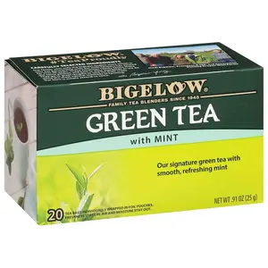 ️ Bigelow Green Tea with Mint – 20 Count Box, Individually Wrapped, Caffeinated, Gluten-Free, Calorie-Free, Kosher Certified, USA Blended
