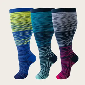 Sports Socks Compression Set Gym Post-Workout Leg Relief: 3 Pairs Unisex Oversized Striped Compression Socks