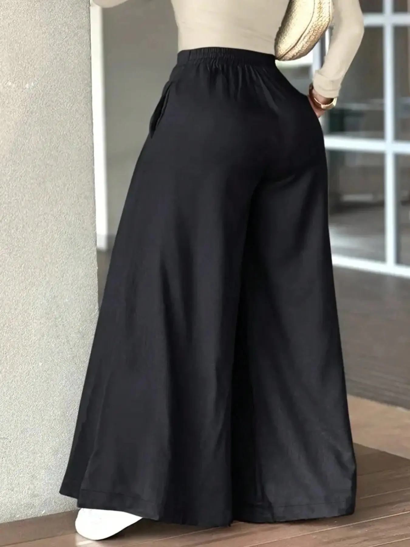 Women's Solid Color Casual Wide Leg Palazzo Pants, Elegant Simple Design, Comfortable and Stylish, Perfect for Daily Wear