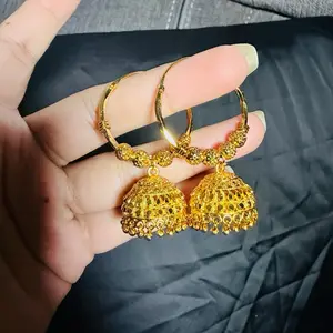 Gold Tone Pinjada Jhumka Earrings for Women with Intricate Design and Sparkling Stones