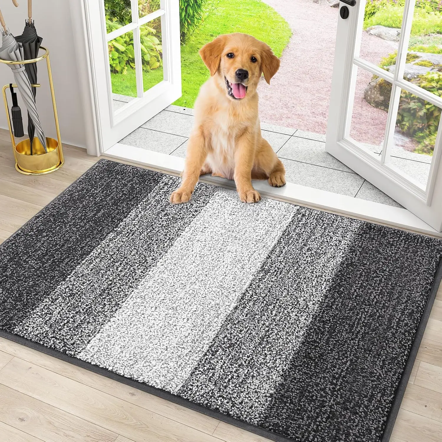Plaid Grey Dog Door Mat - 30x20in Anti-Slip Traction Doormat, Low-Profile, Moisture & Dirt Absorbent, Indoor-Outdoor Entryway Mat for Muddy Paws, Household Entryway Decor, Anti-Slip Traction Doormats