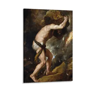Titian's Masterpiece Print - Sisyphus in Greek's Mythology Wall Artwork,for Home And Office Décor, Perfect to Adorn Living Room. Poster Canvas Wall Art For Bedroom Decor Bar Office Room Decor Gift