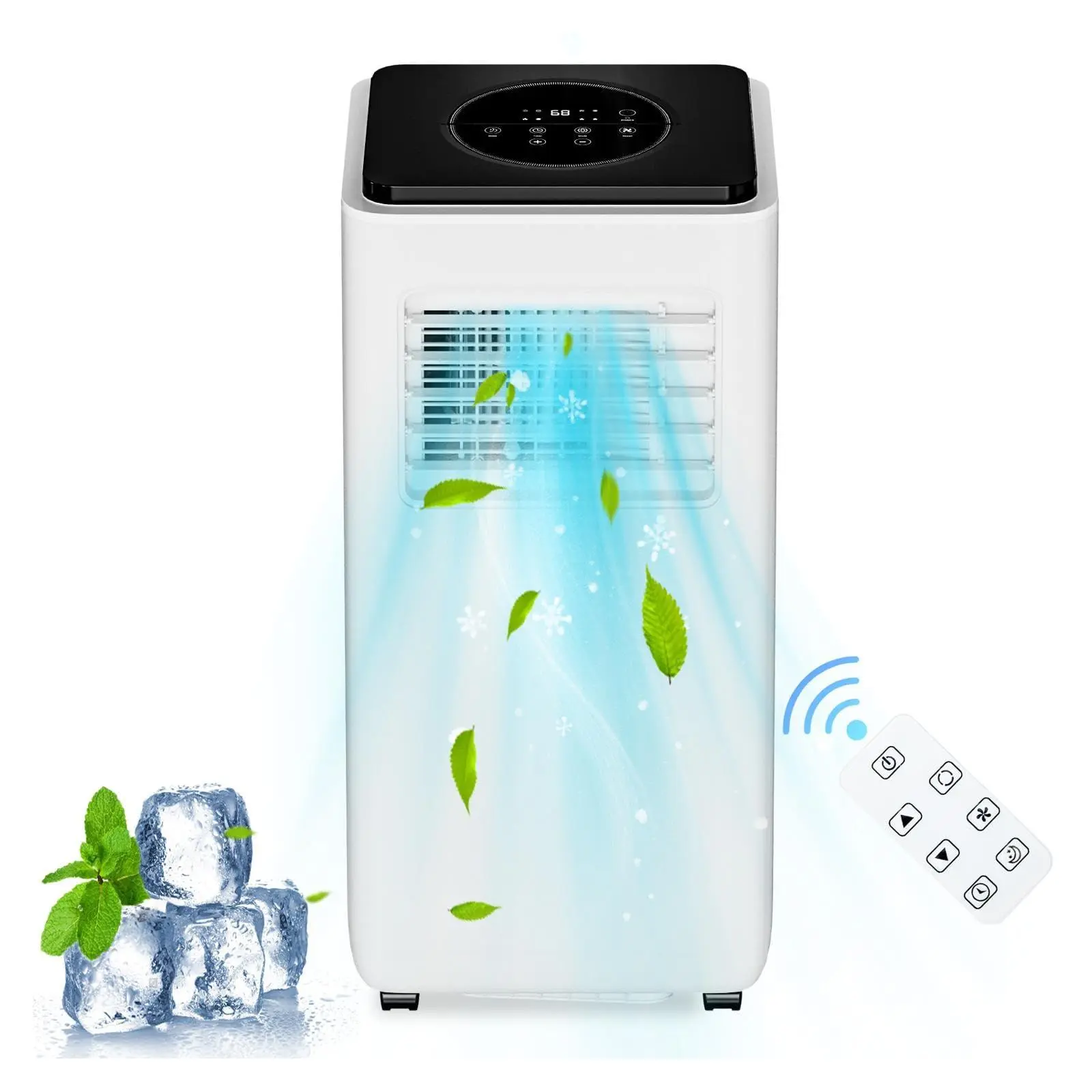 Garvee 8000 BTU Portable Air Conditioner with Cover, 3-in-1 Cooling, Dehumidifier & Fan Modes, Digital LED Touch Panel, Remote Control, 360° Wheels, Timer for Rooms up to 350 Sq.Ft