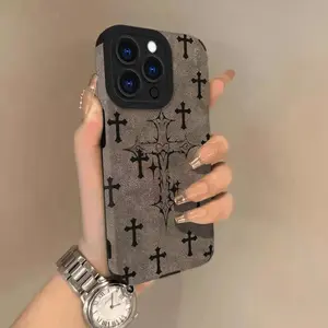 Black cross-patterned phone case, compatible with iPhone 17, Pro Max, Air 16, 16e, 15, 14, 13, 12, 11, Pro Max Plus, X, XS, MAX, XR, back cover.