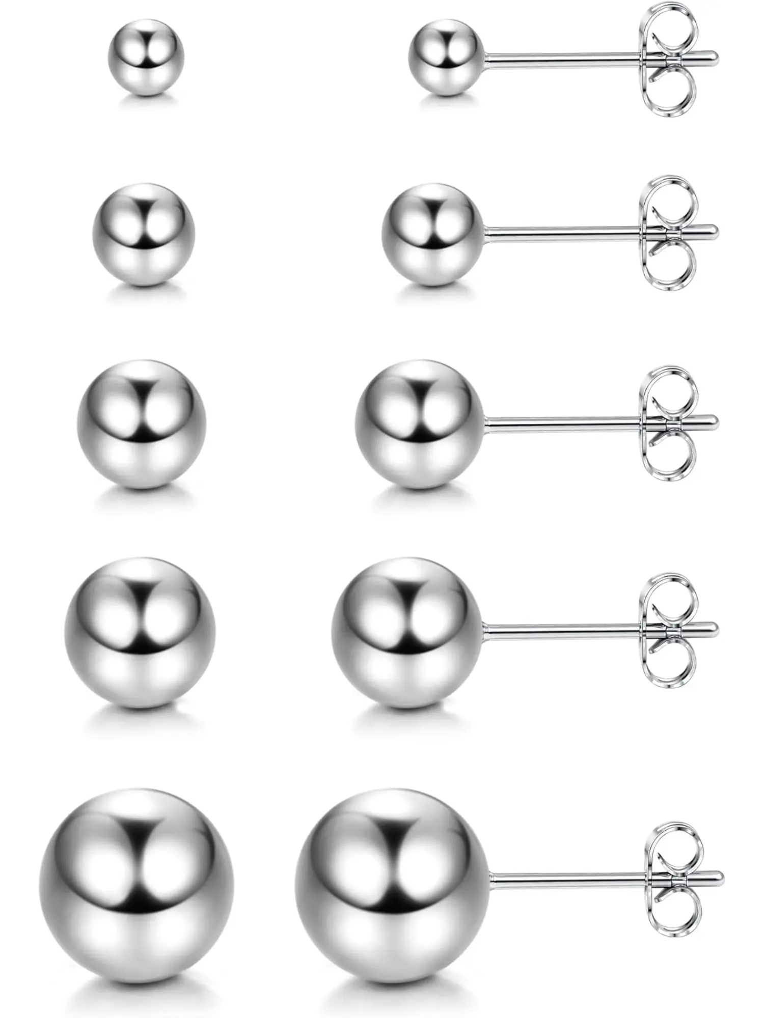 Round 5 Pairs Silvery Beads G23 Titanium Ear Studs for Women Men, Tiny Ball Cartilage, Sensitive Ears, Cubic Zirconia Ball Tragus Stud Earrings, Hypoallergenic Earrings, High Quality Earrings, Stud Earring Jewelry
