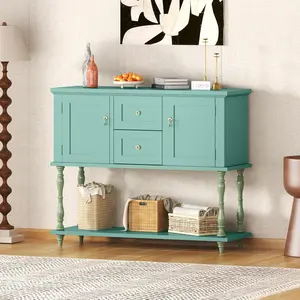 GarveeHome Console Table with 2 Drawers & 2 Doors, 42" Farmhouse Wood Entryway Table with Bottom Storage Shelf, Antique Storage Cabinet TV Stand for Hallway, Living Room, Kitchen, Green