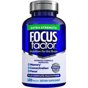 Focus Factor Adults Extra Strength, 120 Count - Brain Supplement for Memory, Concentration and Focus - Complete Multivitamin with DMAE, Vitamin D, DHA - Trusted Health Vitamins (Pack of 2)