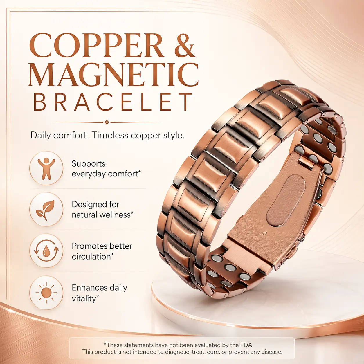 Copper Magnetic Bracelets for Men, 99.99% Pure Copper Bracelet with 3 Row Neodymium Magnets,Men's Jewelry Gifts
