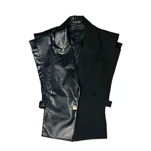Spliced Crocodile Leather Style V Neck. Trending Streetwear Style