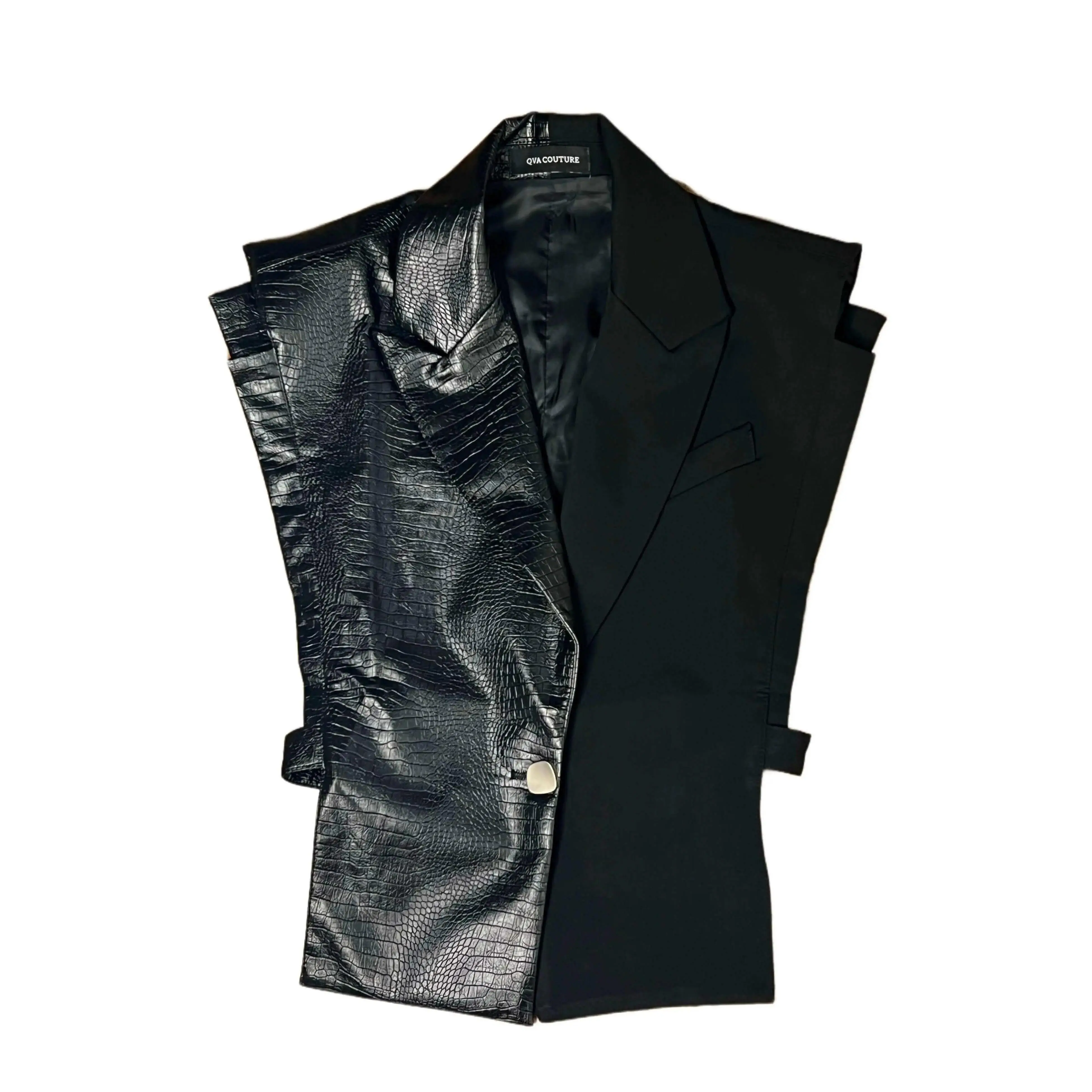 Spliced Crocodile Leather Style V Neck. Trending Streetwear Style