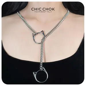 CHICCHOK Choker Necklace for Women - O-Ring Slip Chain Necklace For Women Handmade Adjustable Lariat Y-Necklcae Silver Trendy Fashionable Accessories Streetwear Statement Jewelry