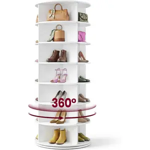 7-Tier Rotating Shoe Rack Tower, Free Standing 360 Degree Spinning Shoe Organizer, Lazy Susan Bag Display Storage Rack, for Corners, Closets, Small Spaces, White ULBS047WZ01