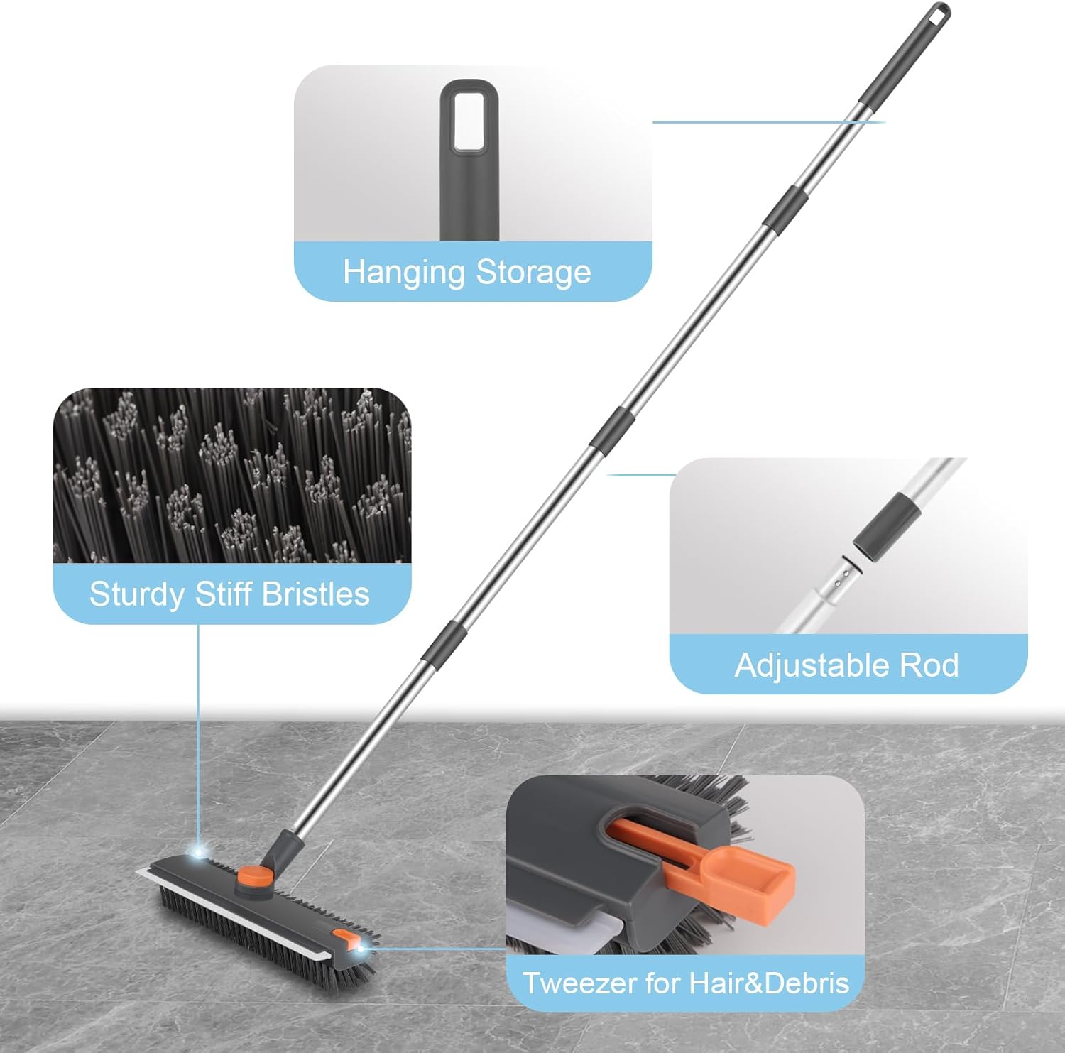 360° Floor Scrub Brush with Squeegee, Long Handle Grout Brush, Stiff Bristle Shower Scrubber for Cleaning Bathroom, Kitchen, Deck, Tile Floor, Patio & Baseboards, Heavy Duty Cleaning Tool 360° Floor Scrub Brush with Squeegee, Long Handle Grout Brush, Stiff Bristle Shower Scrubber for Cleaning Bathroom, Kitchen, Deck, Tile Floor, Patio & Baseboards, Heavy Duty Cleaning Tool