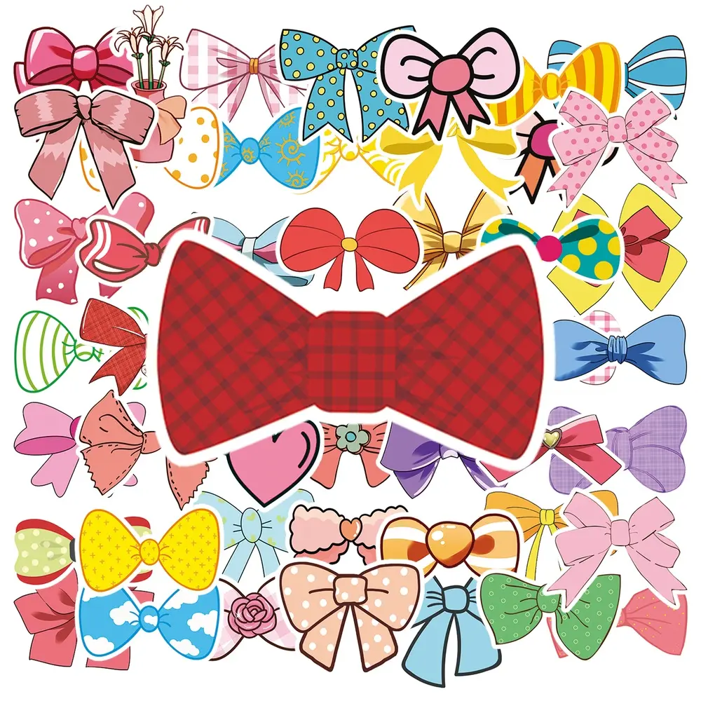 50Pcs Cute Bow Knot Vinyl Stickers, Aesthetic Colorful Bow Decals, Waterproof Cartoon Bow Sticker Pack for Car Window Dashboard, Helmet, Laptop, Water Bottle, Journal, Phone Case, Preppy Y2K Decor, Gift for Girls Teens Kids #BowStickers