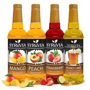 Syruvia Premium Flavored Collection, Variety Pack – Mango, Peach, Strawberry & Honey Lime Flavored Syrup – Perfect for Cocktails, Mocktails & Lemonades – 25.4 Fl oz Bottles (4 Pack)