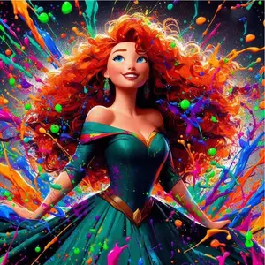 5D DIY Full Drill Round Diamond Painting - Diamond Art Painting Kit Red Hair, Green Dress, Color Splash Mosaic, Canvas - DIY Wall Decor, Home Wall Decoration, Suitable for Halloween and Christmas, Birthday and Anniversary Gifts.