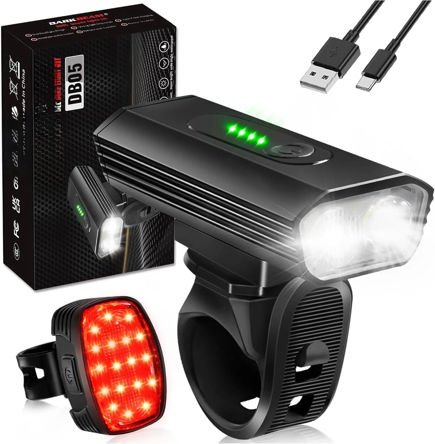 Headlight Rechargeable USB-C, Bicycle Lights 4000LM Ultra Bright, Mountain  Light Set for Night Riding, 6+5 Mode  Front  Light & Rear Light for Road, Cycling