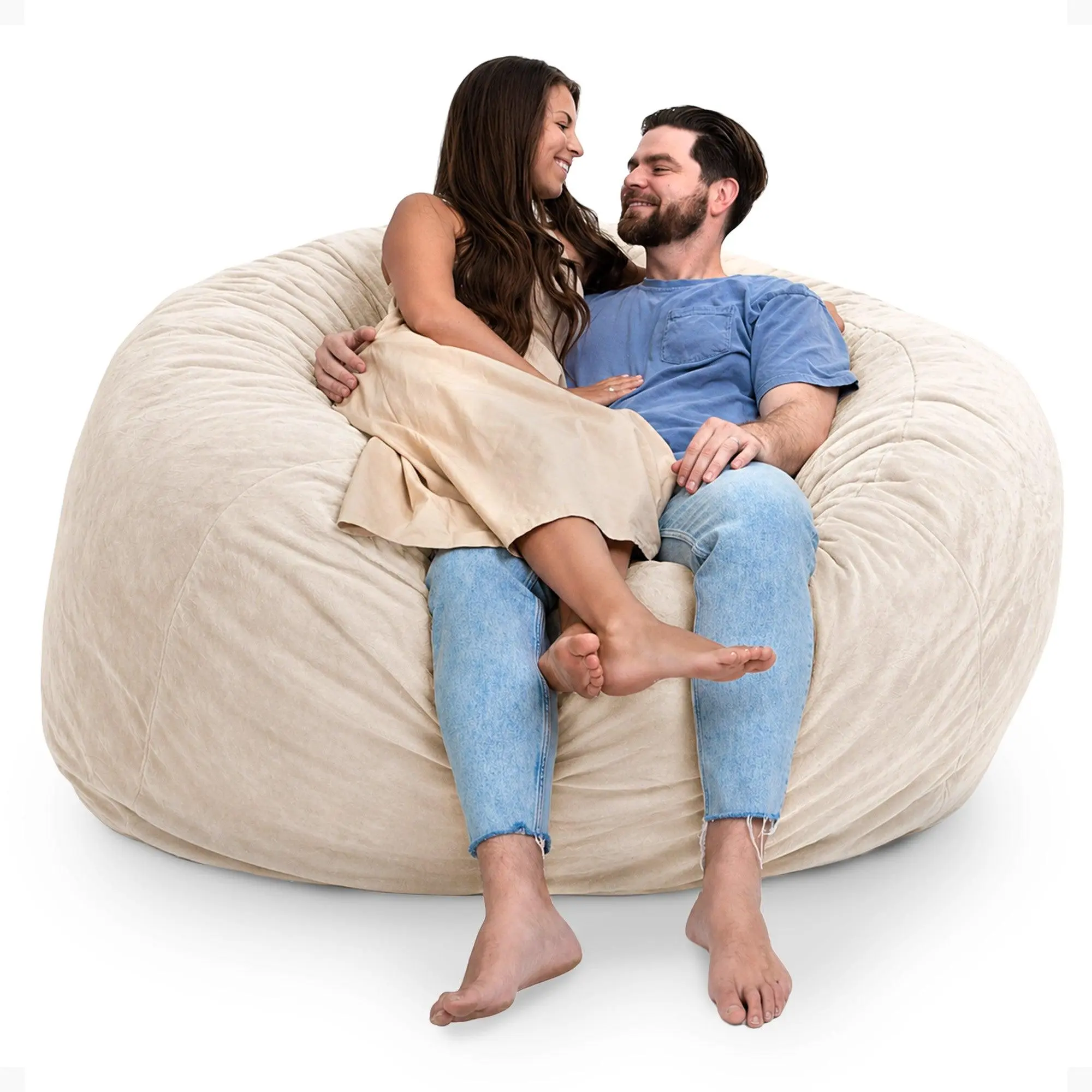 Ultimate Sack 6 ft Bean Bag Chair, Oversized Indoor Comfy Lounger, Ivory Fur