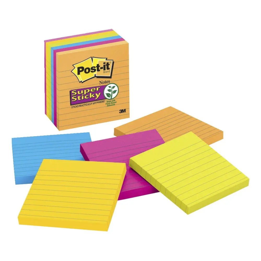 Super Sticky Lined Notes, 4x4 in Jewel Pop Standard Pack (Model 086845) - 6 Count Office Stationery for Computers & Office Equipment