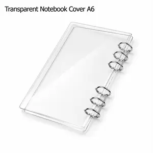 Clear Acrylic Binder A6 6 Ring Acrylic Binder Ring Transparent Notebook Cover A6 Planner Binders Refillable with Silver Metal Round Rings for Office Meeting Trave
