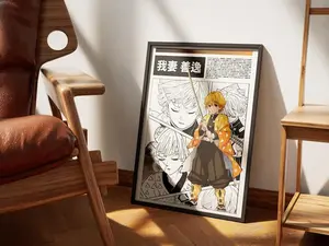 Demon Slayer Zenitsu Agatsuma Poster, 1 Piece Set Manga Art, Anime Wall Print Minimalist, Digital manga poster