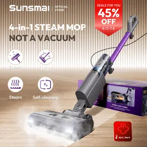 Sunsmai Chemical-Free Steam Mop | Self-Cleaning Floor Steamer for Kids & Pets | 180° Swivel Head, LED Headlights, Anti-Scaling Design for Whole House Cleaning