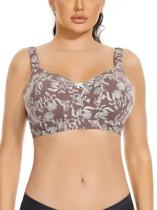 Women’s Floral Full Coverage Smooth No-Wire Bra Wirefree Plus-Size Bra Everyday Sizes 44B to 54DDD Comfort Fabric Under Bust Lightweight Adjustable Straps Molded Cups Silhouette Wide Straps Cushioned Womenswear Adjustable Comfy