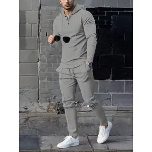 2 Pieces Men's Autumn Long Sleeve Hoodie And Pants Co-ord Set, Solid Color Waffle Knit Casual Suit Clothes With Soft Fabric