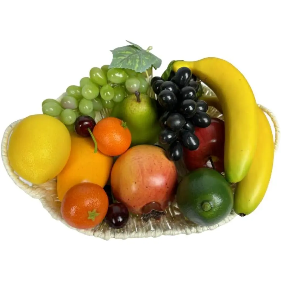 17pcs Artificial Mixture Fruits,Simulation Fruit Props for Photography Display, Lifelike Realistic Fake Fruits Home Decor Craft Fruit Set Fake Grapes Fake Banana, HC2412-17