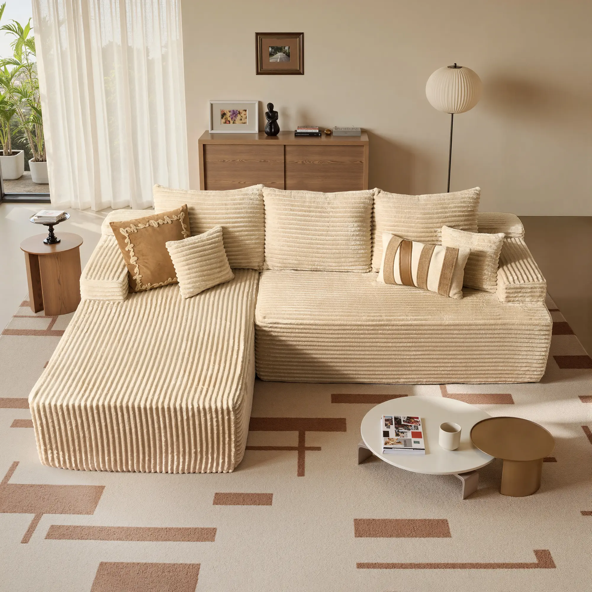 96" Beige Plush | Left Chaise NO Ottoman
