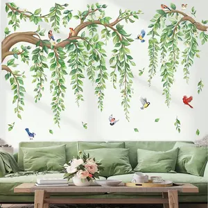 Branch Hanging Vine Wall Sticker, Wall Decal, Decorative Wall Sticker, Leaf Bird Flower Wall Sticker, Suitable for Living Room Bedroom TV Home Decor, Flat Sticker Type